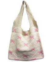 Crochet Tote Bag-CR1538BEI-PNK